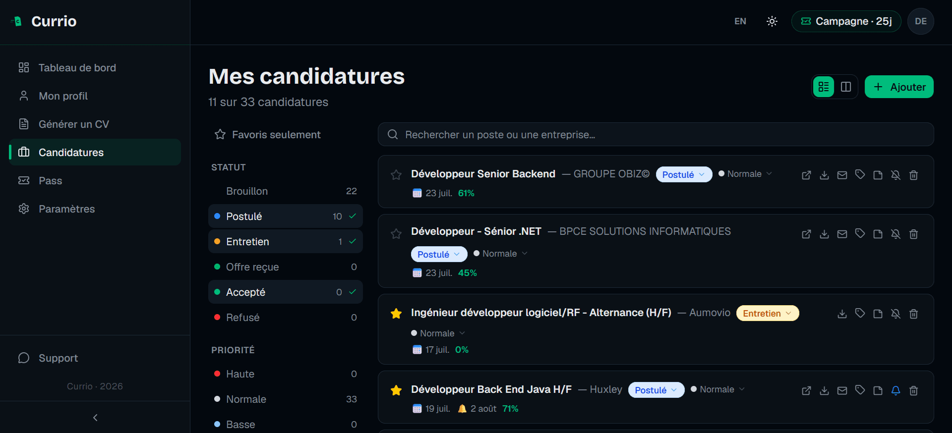 Suivi de candidatures